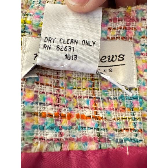 Vintage Newport News Sz 12 Pastel Tweed 2 Pc Suit Fringe Y2K Legally Blonde - Picture 3 of 16